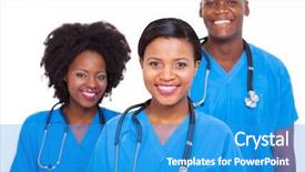  Presentation with portrait of medical professionals - PPT theme enhanced with group of african medical doctors background and a teal colored foreground