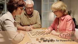  Presentation with friendly - PPT theme consisting of group-of-aged-friendly-women background and a coral colored foreground