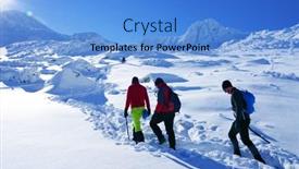  Presentation with trekking - Amazing presentation design having group-of-alpinists-trekking backdrop and a teal colored foreground