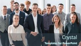  Presentation with new office - PPT theme having group-of-ambitious-young-people background and a tawny brown colored foreground