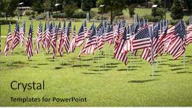  Presentation with green-lawn - Slide deck consisting of group of american flags waving background and a yellow colored foreground