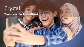  Presentation with teens - Colorful slide deck enhanced with group-of-arab-teens-taking backdrop and a tawny brown colored foreground