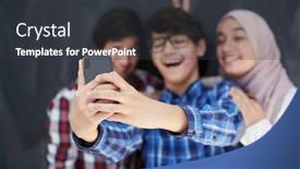  Presentation with teens - Theme having group-of-arab-teens-taking background and a dark gray colored foreground
