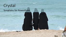  Presentation with abaya - PPT theme enhanced with abaya - group of arab women background and a light blue colored foreground