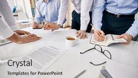  Presentation with group discussion - Presentation featuring group of architects during discussion of their work background and a light gray colored foreground