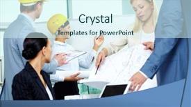  Presentation with architects - Amazing PPT layouts having group of architects interacting in office at meeting backdrop and a cool aqua colored foreground