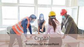  Presentation with architects - Presentation theme featuring group-of-architects-with-face background and a coral colored foreground