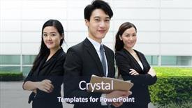  Presentation with group of people - Slide set with group of asian business people background and a wine colored foreground