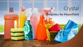  Presentation with cleaning - Colorful presentation theme enhanced with group-of-assorted-cleaning backdrop and a light blue colored foreground