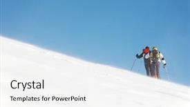  Presentation with backcountry - PPT theme with group of backcountry skiers walks up to the top of the mountain in the blizzard italian alps europe background and a white colored foreground