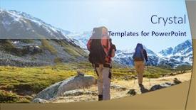  Presentation with active lifestyle - Cool new slide deck with group-of-backpackers-hiking backdrop and a sky blue colored foreground