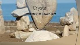  Presentation with balanced stones - Presentation theme consisting of group of balanced stones with rock's heart at front view pebbles stacks against blue sea background and a light blue colored foreground