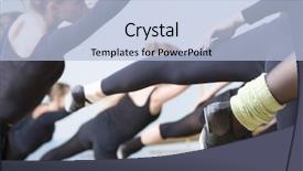  Presentation with group of sports balls - Presentation theme enhanced with group of ballet dancers practicing background and a light blue colored foreground