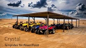  Presentation with group - PPT theme having group-of-beach-buggies-parked background and a gold colored foreground