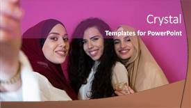  Presentation with islam - Slide deck with group-of-beautiful-muslim-women background and a coral colored foreground