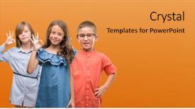  Presentation with group of girls - Presentation theme enhanced with group of boy and girls background and a gold colored foreground