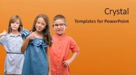  Presentation with group of girls - Theme with group of boy and girls background and a gold colored foreground