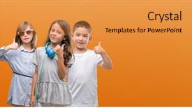  Presentation with happy kids - Presentation theme enhanced with group of boy and girls background and a  colored foreground