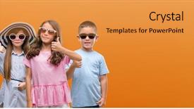  Presentation with happy kids - Audience pleasing PPT layouts consisting of group of boy and girls backdrop and a  colored foreground