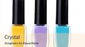  Presentation with nail - Presentation design featuring group of bright nail polishes isolated on white background and a yellow colored foreground