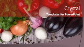  Presentation with bright - Beautiful PPT theme featuring group-of-bright-ripe-vegetables backdrop and a crimson colored foreground