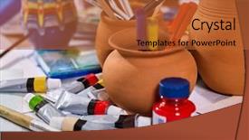  Presentation with paint art - Amazing PPT theme having group of brush in clay backdrop and a red colored foreground