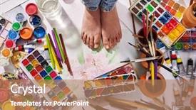  Presentation with paint art - PPT theme with group of brush in clay background and a coral colored foreground