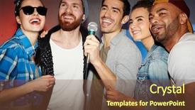  Presentation with club - Cool new PPT theme with group of buddies singing karaoke backdrop and a tawny brown colored foreground