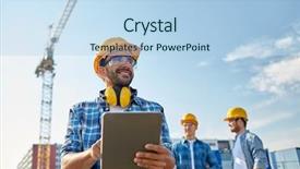  Presentation with building construction - Audience pleasing slide deck consisting of group of builders at construction backdrop and a light blue colored foreground