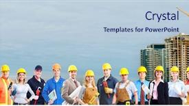  Presentation with paint construction industry - Slide deck consisting of group of builders workers construction background and a lemonade colored foreground