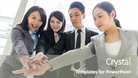  Presentation with business partner people joining hand - Theme having group of buisness people hand background and a gray colored foreground