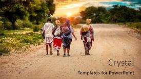  Presentation with dirt - Slide set consisting of group-of-bushman-woman-walking background and a coral colored foreground