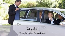  Presentation with car business - Colorful slide deck enhanced with group of business colleagues car backdrop and a light gray colored foreground