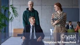  Presentation with group support - Slide deck enhanced with group-of-business-colleagues background and a ocean colored foreground