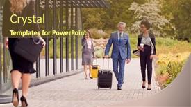  Presentation with hotel business - PPT theme featuring group-of-business-delegates background and a tawny brown colored foreground