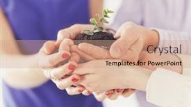  Presentation with hands holding - Beautiful theme featuring group-of-business-hands-holding backdrop and a coral colored foreground