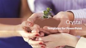  Presentation with business growing - Audience pleasing slide deck consisting of group-of-business-hands-holding backdrop and a coral colored foreground