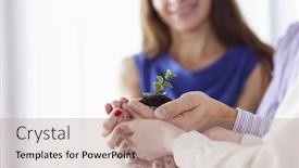  Presentation with business growing - PPT layouts having group-of-business-hands-holding background and a coral colored foreground