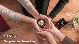  Presentation with business growing - Cool new presentation theme with group-of-business-hands-holding backdrop and a tawny brown colored foreground