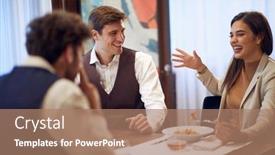  Presentation with atmosphere - Presentation theme consisting of group-of-business-partners-having background and a coral colored foreground