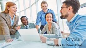  Presentation with sharing - Presentation design featuring group-of-business-partners-looking background and a light blue colored foreground