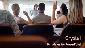  Presentation with questions - Cool new slide set with group-of-business-people-asking backdrop and a wine colored foreground