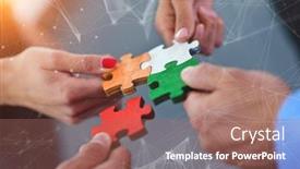  Presentation with group support - Theme having group-of-business-people-assembling background and a coral colored foreground