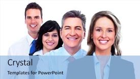  Presentation with group - Audience pleasing slides consisting of group of business people businessman backdrop and a light blue colored foreground