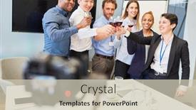  Presentation with team group - Slide set featuring group-of-business-people-celebrating background and a soft green colored foreground