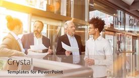  Presentation with consulting - Presentation theme having group-of-business-people-consulting background and a  colored foreground