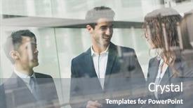  Presentation with group - Amazing PPT theme having group of business people discuss backdrop and a gray colored foreground