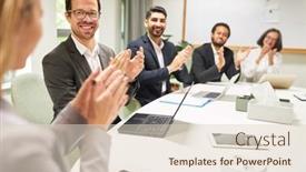  Presentation with praise - Slide set enhanced with group-of-business-people-giving background and a lemonade colored foreground