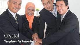  Presentation with office room - PPT theme having group-of-business-people-having background and a dark gray colored foreground