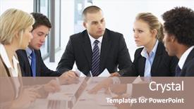  Presentation with business group meeting - Amazing PPT layouts having group of business people having meeting in office backdrop and a coral colored foreground